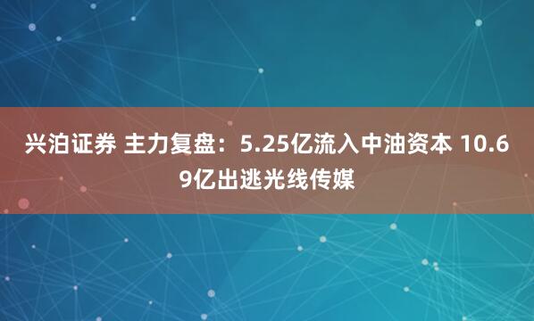 兴泊证券 主力复盘：5.25亿流入中油资本 10.69亿出逃光线传媒