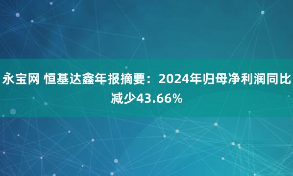 永宝网 恒基达鑫年报摘要：2024年归母净利润同比减少43.66%
